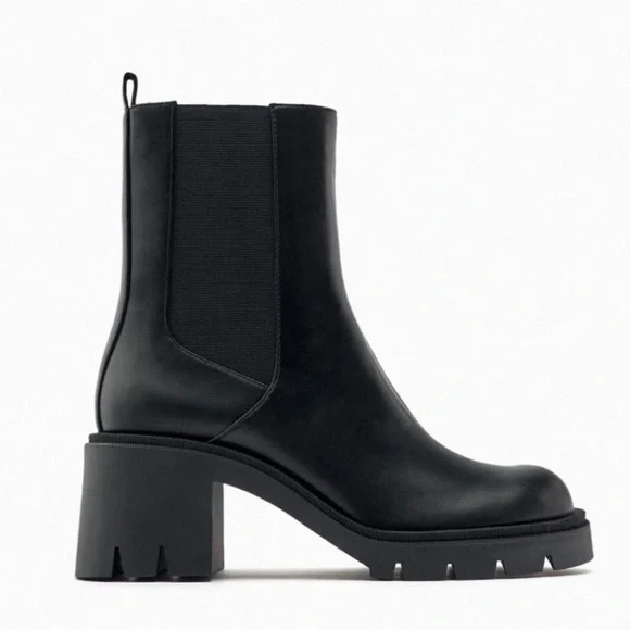 Zara Block Heel Platform Ankle Chelsea Boot Lug Sole Black Size 37 US 6.5 NWT - Picture 3 of 10